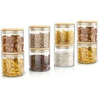 Arendo Aufbewahrungsbecher Glasbehälter-Set 8x 0,75 L Borosilikatglas mit Bambusdeckel, luftdicht, Borosilikatglas, Bambus, Silikon, (Vorratsbehälter-Set, 8-tlg., 8er Set), Hitzebeständig, umweltfreundlich, langlebig, mikrowellengeeignet
