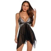 Organza Lingerie Negligé (Negligé + String) im Babydoll Schnitt aus weichem Mesh, sexy Dessous