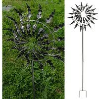 CEPEWA Windspiel Windrad 3D 16 Flügel Schwarz Metallic-Effekt Ø30xH100cm Erdspieß
