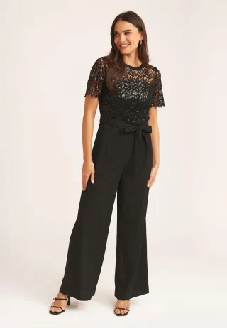 Schwarz Floral Spitze Pailletten Gürtel Anlass