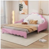 Flieks Polsterbett, LED Schlafsofa Sofabett Doppelbett 140x200cm/140x100cm ohne Matratze