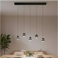 CASA DOMA LED Pendelleuchte Tavira, Metall, schwarze Deckenlampe für Esstisch, modern, dimmbar, LED fest integriert, Warmweiß, Soft-Lift-Höhenverstellung, aus Metall, Kugeln verstellbar