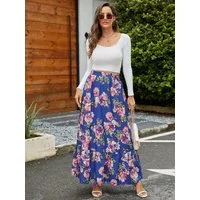 DEBAIJIA Midirock Damen Maxirock Sommer Gedruckt Elegant Boho Lange Röcke
