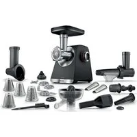 BOSCH Fleischwolf Serie 6 MFWS682B, 3,5kg/Min., Zitruspresse, Raspel, Wurststopfer, 500 W, 2 Lochscheiben (3&8mm), 10 J Motorgarantie, Planetengetriebe, schwarz