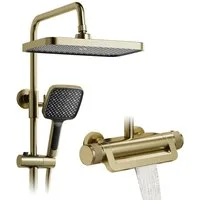 Oihpaw Duschsystem Premium Duschsäulen-Set 3in1, 330x220mm Regendusche mit Thermostat, Höhe 118 cm, 3 Strahlart(en), 360° verstellbar & 3-Strahl-Handbrause mit Anti-Kalk-Düsen