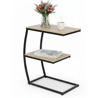 relaxdays Beistelltisch in C Form mit 2 Ablage, Holzoptik-Schwarz