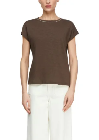comma - Lässiges T-Shirt mit Cap-Sleeves braun - Gr. - 34