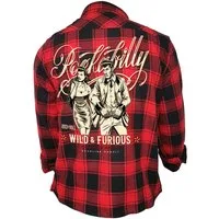 GASOLINE BANDIT® Flanellhemd Herren Worker Rockabilly Hemd schwarz-rot kariert: Wild and Furious