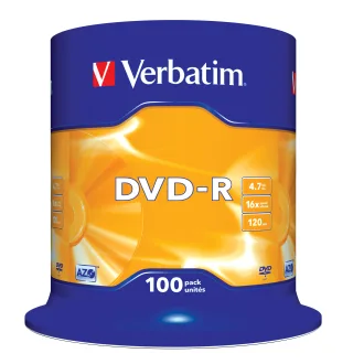 Verbatim 100 x DVD-R | 43549 | 4.7 GB 16x - mattsilber