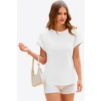 Imily Bela T-Shirt Damen Lässige Tunika-Tops mit Rundhalsausschnitt (Packung, 1-tlg., 1per-Pack) einfarbig