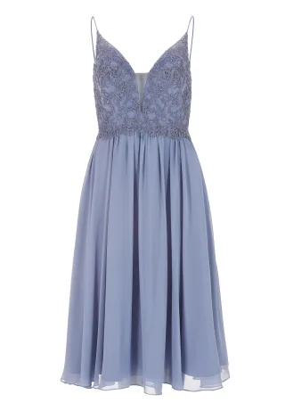 hey kyla - Chiffonkleid mit floraler Spitzenstickerei in Midilänge blue crocus - Gr. - 44