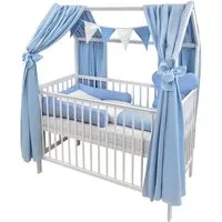 Baby-Delux Komplettbett Hausbett Babybett Komplettset Waffelpique Musselin, 12-tlg., Kinderbett 60x120 cm weiß, Bettset verschiedene Designs