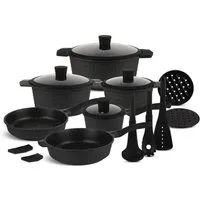 Edenberg Topf-Set 15 Tlg Schwarze Töpfe Bratpfannen und Kasserolle Glasdeckel Keramik, Aluminium, Edelstahl, Keramik (Es ist eine perfekte Geschenkidee für jeden Anlass., Bestseller-Topfset – höchste Qualität und Funktionalität)