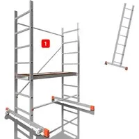 ALTEC Aluminium Fahrgerüst AluCombine 3.0, Alu Fahrgerüst mit 2 Bockrollen & Wandanker, maximale Arbeitshöhe 7 Meter