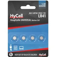HyCell Alkaline Knopfzellen LR41 1,5V, 4 Stück, für Uhr, Waage uvm Knopfzelle