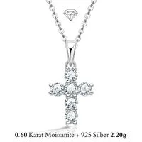 UNIQAL.de Silberkette 925 Silber mit Moissanit 0,60 Karat – Damen Halskette CROSS (Elegantes Kreuzdesign mit funkelnden Steinen, inkl. Luxuriöse Schmuck Geschenkbox), Moissanit VVS1 Reinheit, GRA-Zertifikat, Halskette Geschenk für Damen
