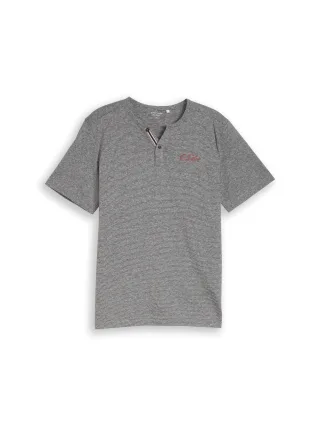 Tom Tailor - Henley T-Shirt mit feinem Streifenmuster white tarmac grey fine stripe - Gr. - XXXL