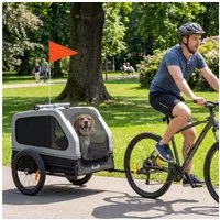 PawHut Fahrradhundeanhänger Faltbar Hundeanhänger mit herunterklappbare Rampe Reflektoren Leine, für Mittelgroße Hunde bis 20kg 138 x 69 x 70 cm Grau