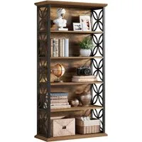 Tribesigns Bücherregal 180cm industrielles Standregal mit 6 Ebenen offene Aufbewahrungsregale, für Büro, Wohnzimmer, Arbeitszimmer, vintagebraun-tintenschwarz