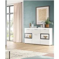 Home affaire Sideboard FLORENZ, hochwertige MDF-Front,Rillenfräsung,2 Glastüren,1 Schublade (1 St), Sideboard, Anrichte, Wohnzimmerschrank