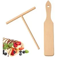 mikken Crepes Verteiler Crêpes Zubehör Set Teigverteiler & Wender aus Buchenholz, 2-teiliges Crêpes Back-Set, Made in Europe