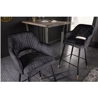 riess-ambiente Barhocker PARIS grau/schwarz/gold - Samt, Metall, mit Armlehne & Ziersteppung (Einzelartikel, 1 St), gepolstert & im edlen Look – ideal für Kücheninsel & Hausbar