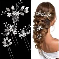Zaewry Haarspange Braut-Haarspangen Blatt Haarclips Blumen-Design, Vintage-Haarschmuck, Mit Kristall- und Perlenverzierung, 4-tlg., für Braut, Brautjungfern, Frauen und Mädchen
