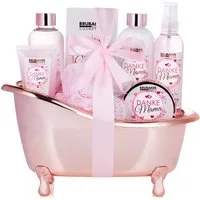 BRUBAKER Pflege-Geschenkset Danke Mama Badeset mit Rosen Vanille Duft, Geschenk für Mama, 8-tlg., Mutter Geschenkset in Wanne, Muttertagsgeschenk Wellness Pflegeset