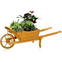 Mucola Pflanzkübel Pflanzschubkarre Blumenkarre Holzschubkarre Pflanztrog Dekoration (Stück, 1 St., Kübel), Charmante Holz-Maserung