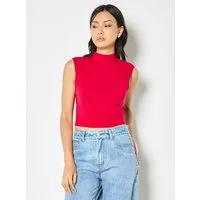 Apricot Crop-Top Hochgeschlossenes Strick-Crop-Top in unifarben