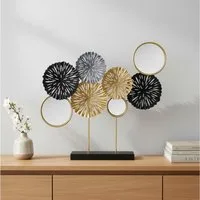 MF Dekoobjekt Floris Tischdekoration Metall Blumen Spiegel Gold Schwarz Grau 40cm