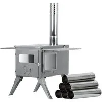 CampFeuer Feuerstelle Edelstahl Zeltofen, 51,5 x 42 x 216 cm, Zeltheizung Camping
