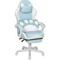 Puluomis Gaming-Stuhl Bürostuhl Ergonomisch mit Katzenpfote Lendenkissen und Katzenohren (Gamer Stuhl, Racing Computerstuhl PC Stuhl mit Fußstütze Kopfstütze), für Mädchen, Teenager, Kinder, Pink