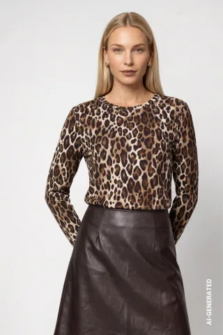 monari - Langarmshirt mit Leomuster hazel gemustert - Gr. - 36