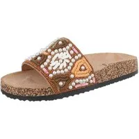 Ital-Design Damen Mules Freizeit Pantolette (86706652) Flach Pantoletten in Camel