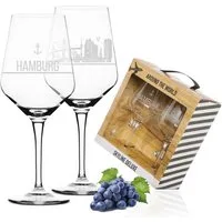 3forCologne Weinglas I LOVE Hamburg Weingläser, 2er Set mit Motiv der Hamburg Skyline, Hochwertiges Kristallglas, inkl. Geschenkverpackung