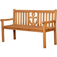 deVries Gartenbank Sitzbank Woodie Ankerplatz 150 cm, Teakholz - extrabreit - Armlehnen - Anker-Motiv