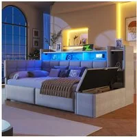 Merax Daybett mit LED Lichtleiste, USB & Typ-C, Samt (Schlafsofa Sofabett Jugendbett Kinderbett, 1 tlg), Tagesbett 90x190cm mit 2 Schubladen,Ablagefach,Stauraumbank am Fußende