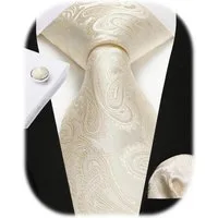 LuxusKollektion Krawatte Krawatte Herren Hochzeit Set Seide Paisley B- Beige Champagner