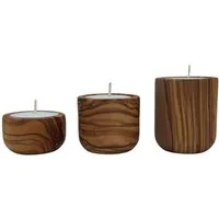 medina mood Teelichthalter "Harmonie" im 3er-Set aus Olivenholz (1 St), Unterschiedlich hoch. Natürlich. Elegant. Einzigartig.