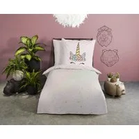 PURE luxury collection Kinderbettwäsche Mandy, Microfaser, 2 teilig, Mikrofaser, 135x200, pflegeleicht, Wende, Mädchen, Einhorn, Regenbogen