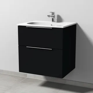 Sanipa 3way Waschtischunterbau zu Geberit Acanto Slim Waschtisch mit 2 Auszügen, Schwarz-Matt UF41008