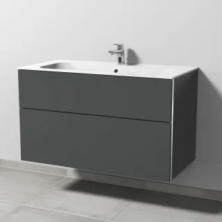 Sanipa 3way Keramik-Set Finion Keramik-Waschtisch und Unterbau mit 2 Auszügen, Anthrazit-Matt BR40122