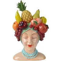 Kaemingk Dekofigur GERDA, Mehrfarbig, Polyresin, B 15 x H 23 x T 13,4 cm, Frauenkopf mit Früchten