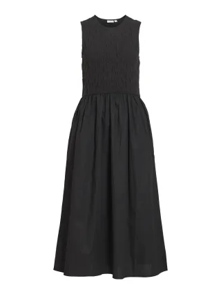 VILA - VICARLA O-NECK S/L MIDI DRESS Black Beauty - Gr. - M