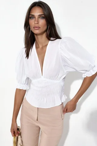 Taillierte Chiffon V-Ausschnitt Bluse