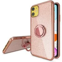 Nalia Smartphone-Hülle Apple iPhone 11 15,5 cm (6,1 Zoll), Glitzer Ring Silikon Hülle / 360 Grad Finger-Halter / Standfunktion