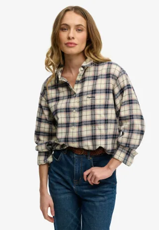 Superdry - Kariertes Flanellhemd in lockerer Passform Off-White Mix Karo - Gr. - 8