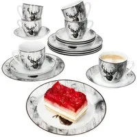 MamboCat Kaffeeservice 18tlg Kaffeeservice Alois Porzellan 6 Personen Hirsch, Porzellan