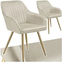 tectake Esszimmerstuhl Polstersessel gepolstert, in Samtoptik, gesteppt, 58 x 62 x 82 cm (Küchenstuhl Marilyn in creme/gold, 2 St), schlanke, goldene Stahlbeine, bodenschonend, Belastbarkeit 120 kg
